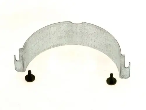 BOSCH Metallklammer in Form eines halben Kreises, mit zwei schwarzen Schrauben. Geeignet zur Befestigung in verschiedenen Anwendungen.